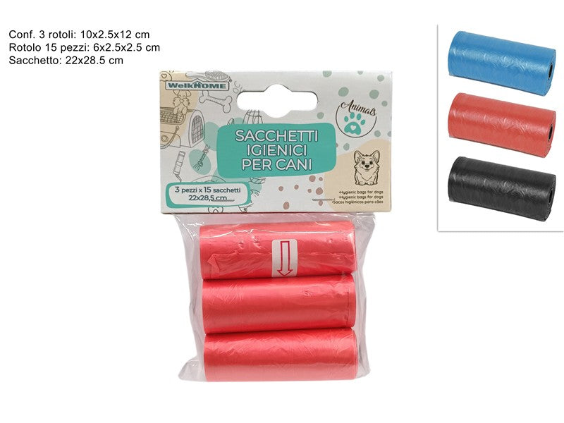 SACCHETTI IGIENICI PER CANI 3 ROTOLI x 15 PZ 3COL6610-15