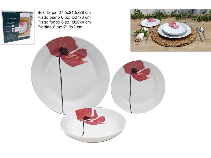 servizio piatti 18 pezzi porcellana decoro papavero rosa (F.7,55) TLD23-0903 @