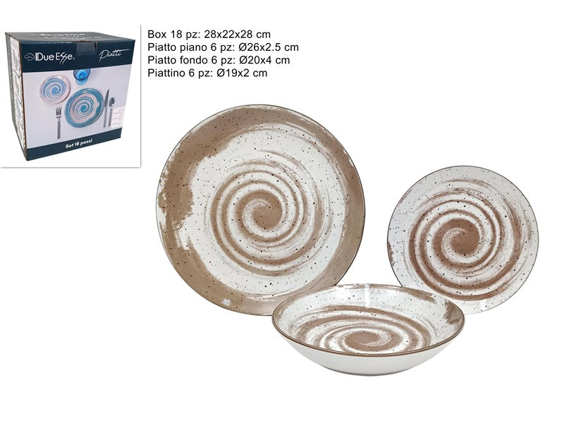 servizio piatti 18 pz porcellana decoro vortice tortora (F.8.50) WS241015D-DOV