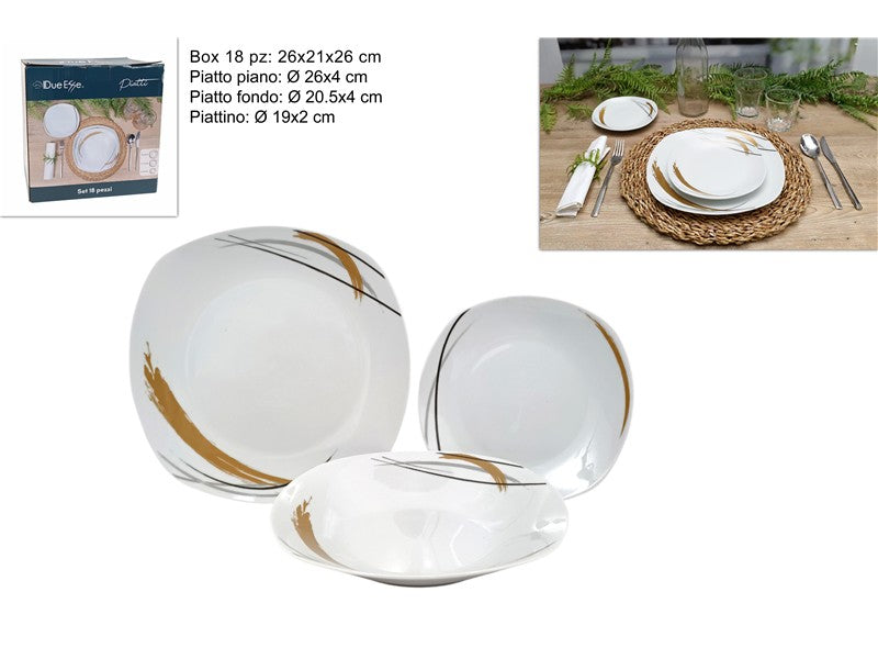 servizio piatti quadrati 18pz porcel.fant.righe nero/grigio/beige(F6.70)