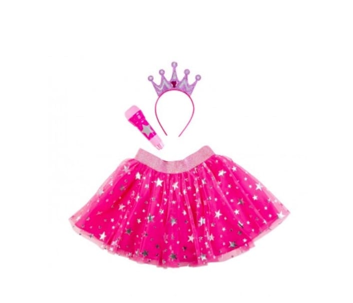 Completo rock-star per bambina (gonna, cerchietto e microfono)