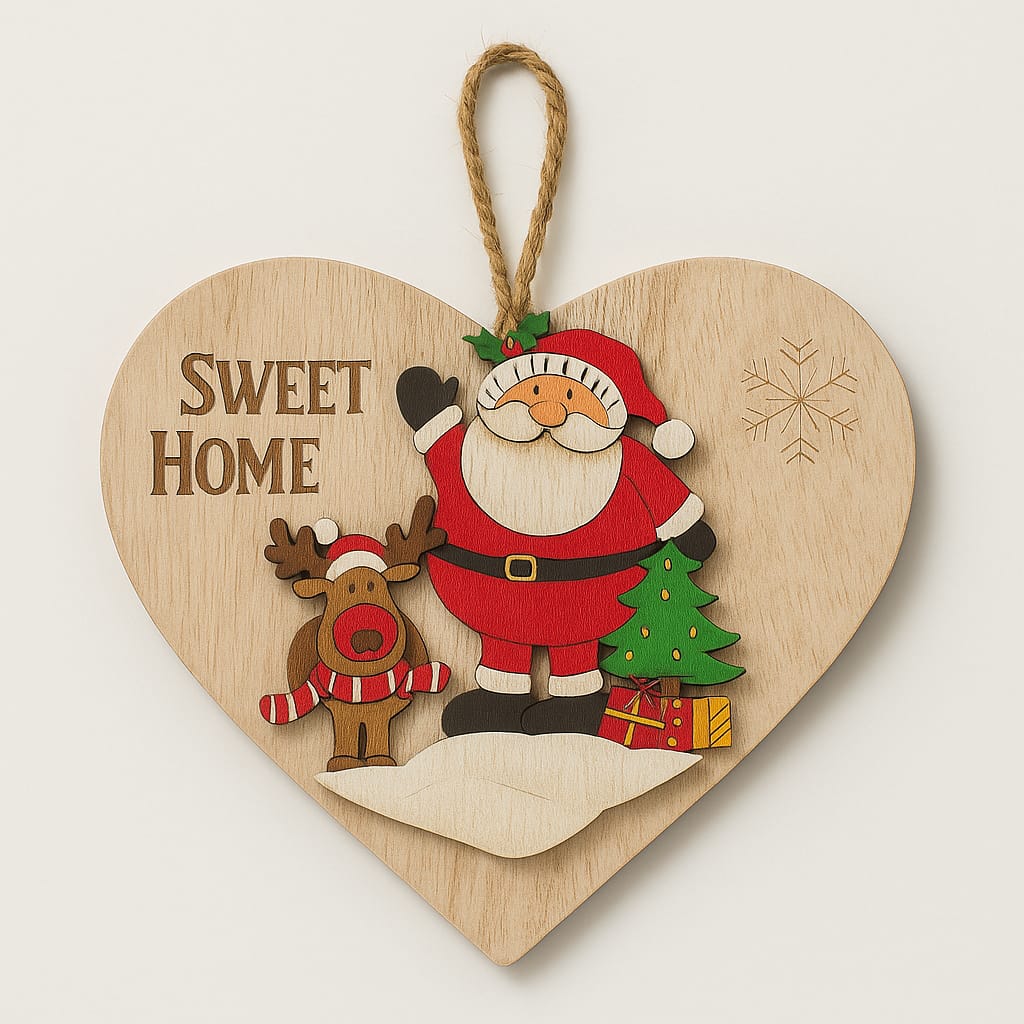 Decorazione Natalizia in Legno Forma di Cuore 25×20 Cm