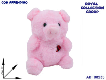PELUCHE  MAIALE C/RICAMO COCCINELLA CM 19