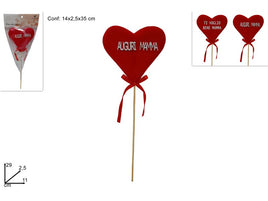 SPILLONE CUORE ROSSO FLOCCATO 11 CM FESTA DELLA MAMMA 2 ASS