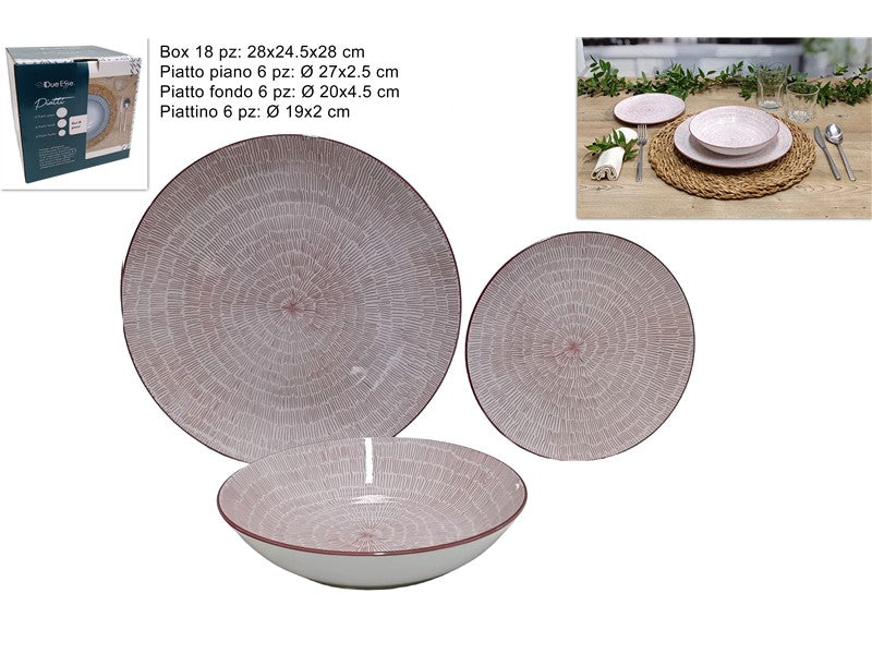 servizio piatti 18pz porcellana decoro trattini rosa(F.7.85) G86R/PINK@
