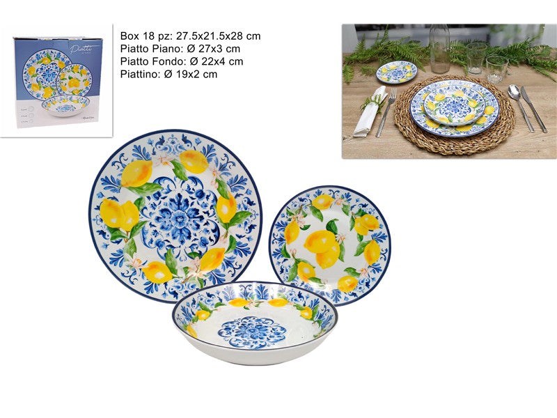 servizio piatti18pz porcellana con decoro maiolica con limoni (F.10.00) TLD24-1102