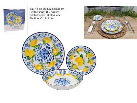 servizio piatti18pz porcellana con decoro maiolica con limoni (F.10.00) TLD24-1102