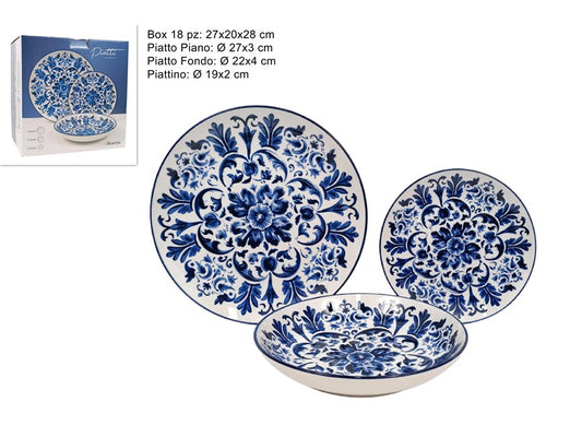 servizio piatti 18pz porcellana con decoro maiolica blu( F.7.25) TLD24-1109