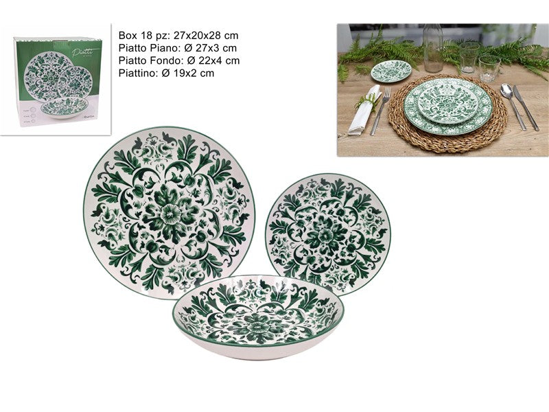 servizio piatti 18pz porcellana con decoro maiolica verde ( F.7.25) TLD24-1111