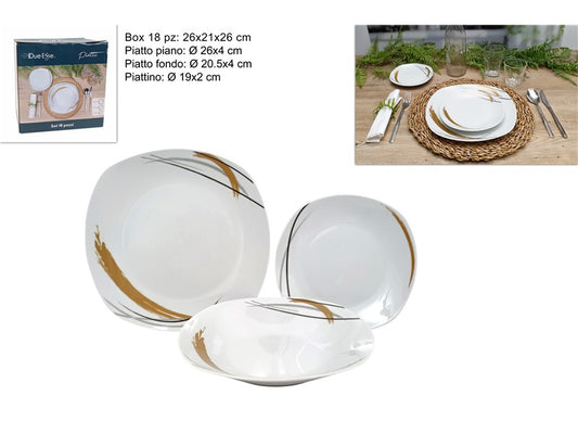 servizio piatti quadrati 18pz porcel.fant.righe nero/grigio/beige(F6.70)