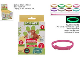 COLLARE ALLA CITRONELLA FLUORESCENTE PER ANIMALI 38CM COL.ASS. INDISPLAY F03