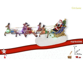 Babbo Natale con slitta e 4 renne realistiche con luci