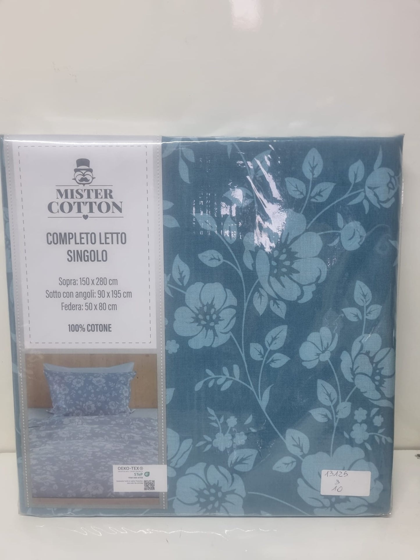 Completo letto singolo in cotone fantasia floreale blu – Mister Cotton