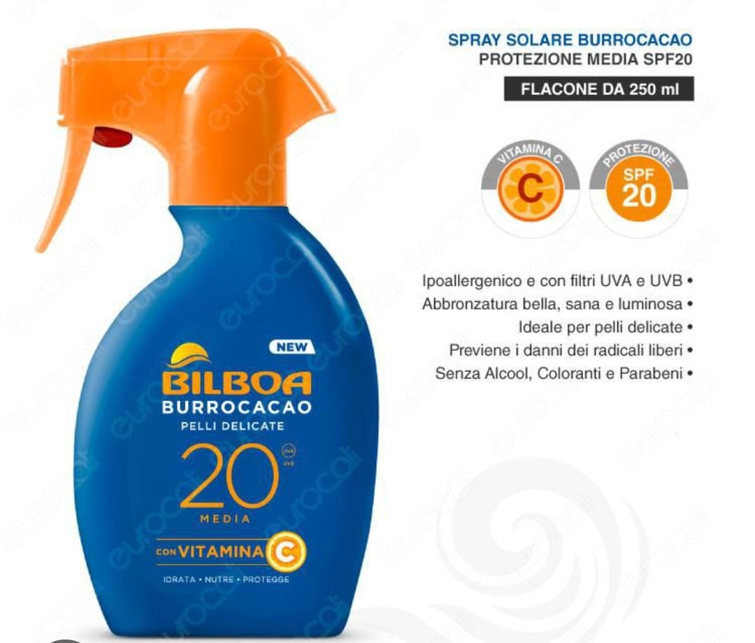 Bilboa Burrocacao – Spray Solare SPF 20 (Pelli Delicate, 250 ml)