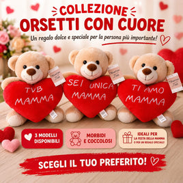Regalo Festa Della Mamma Orsetto con cuore 3 assortiti cm 25
