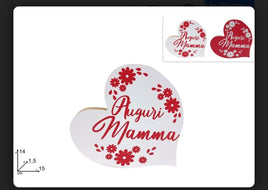 Decorazione Cuore Festa Della Mamma in Legno Auguri Mamma 2 col.