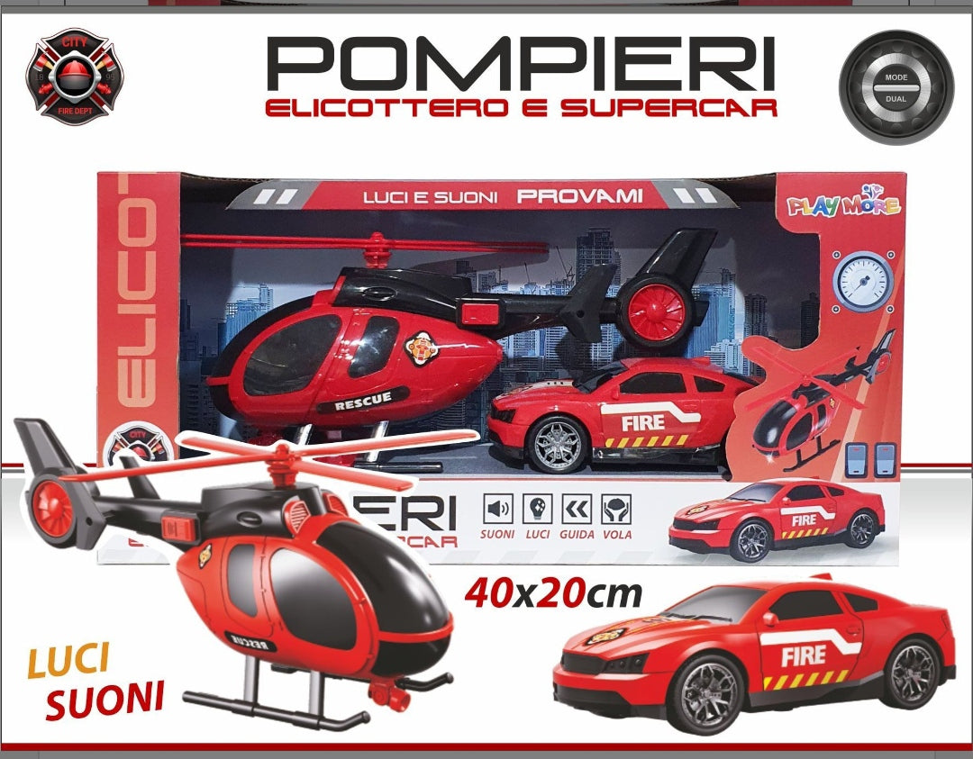 Set Elicottero e Supercar – Pompieri / Polizia con Luci e Suoni!