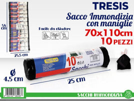 10 Sacchi immondizia Neri con Maniglie 70 x 100 cm
