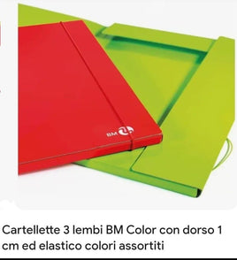 Cartellette 3 Lembi BM color con dorso 1 cm ed elastico Tinta Unita colore ass