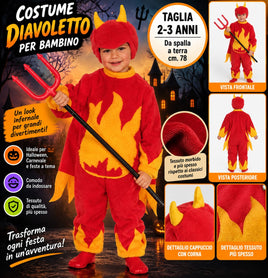Costume Diavoletto Bambino 2-3 anni – Tessuto Morbido e Spesso