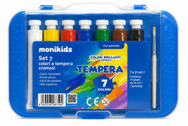TEMPERA MONIKIDS – SET 7 COLORI DA 21 ML CON PENNELLO