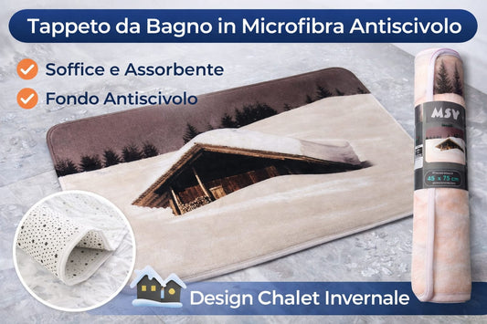 Tappeto da Bagno in Microfibra Antiscivolo – Design Chalet Invernale 45 x 75 cm