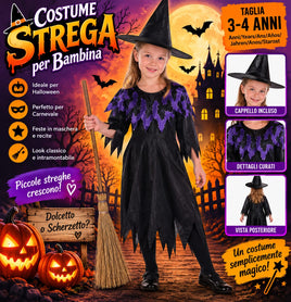 Costume Strega Bambina 3-4 anni – Halloween / Carnevale