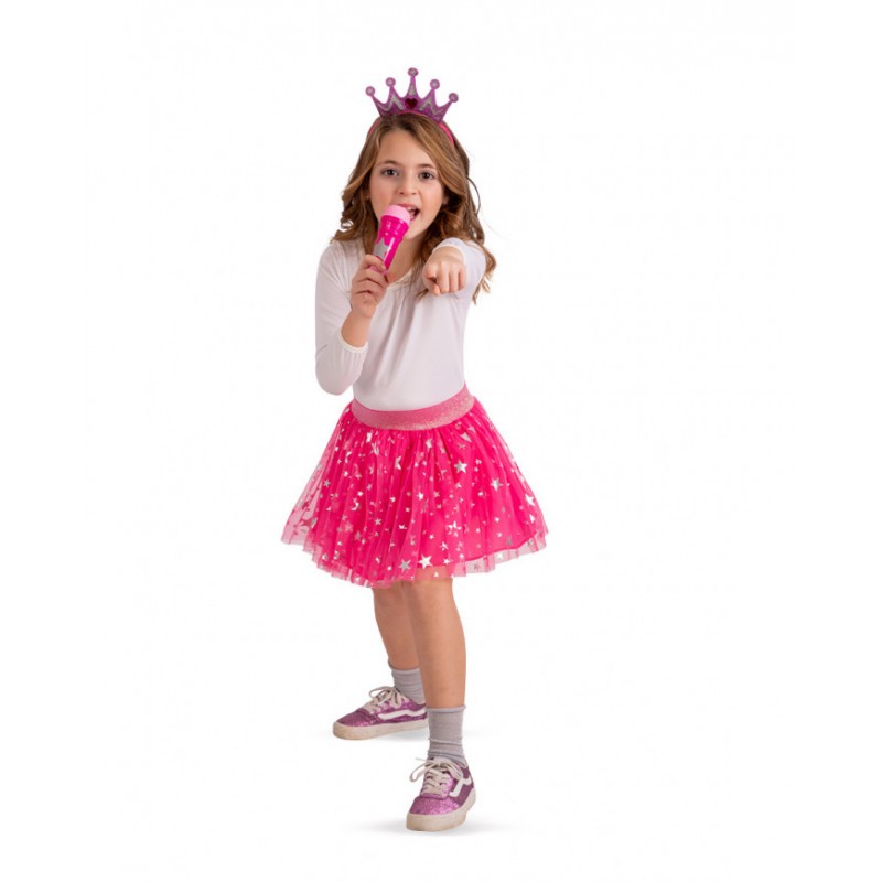 Completo rock-star per bambina (gonna, cerchietto e microfono)