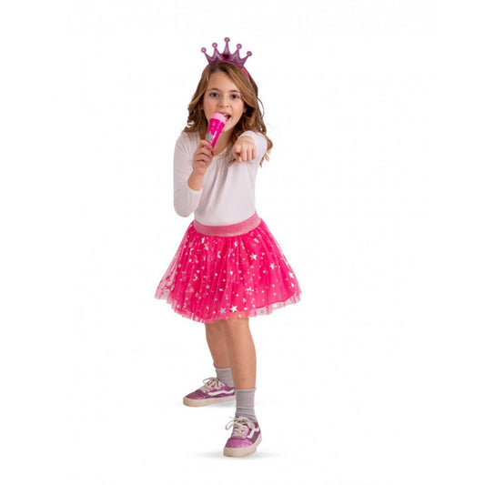 Completo rock-star per bambina (gonna, cerchietto e microfono)