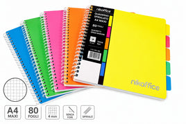 Quaderno Spiralato A4 Maxi con 5 Divisori – 80 Fogli – Quadretti 4 mm