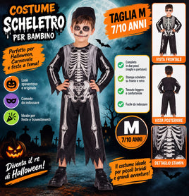 Costume Scheletro Bambino Taglia M – 7/10 anni – Halloween