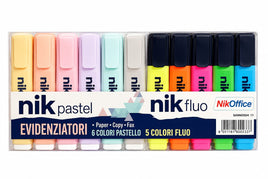 Evidenziatori NikOffice – Set 11 Colori Pastello + Fluo
