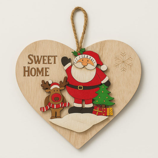 Decorazione Natalizia in Legno Forma di Cuore 25×20 Cm